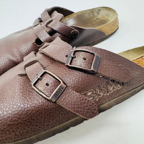 Birki’s Brown Leather Clogs Sandals Slip On Comfort Double Buckle EU 39 US 8 - Picture 2 of 10
